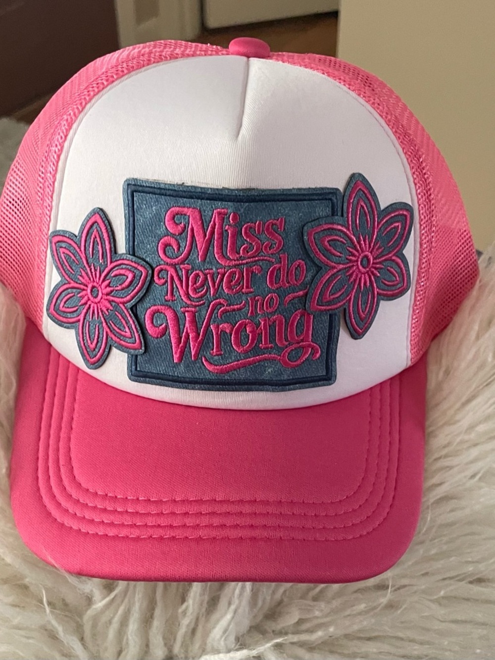 Miss Never Do No Wrong Pink Trucker Hat